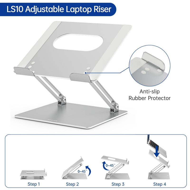 BESIGN LS10 Aluminum Laptop Stand, Ergonomic Adjustable Notebook Tablet Stand, Computer Holder Compatible with Air, Pro, Dell, HP, Lenovo More 10-14" Laptops, Silver - Image 5