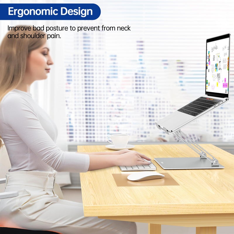 BESIGN LS10 Aluminum Laptop Stand, Ergonomic Adjustable Notebook Tablet Stand, Computer Holder Compatible with Air, Pro, Dell, HP, Lenovo More 10-14" Laptops, Silver - Image 2