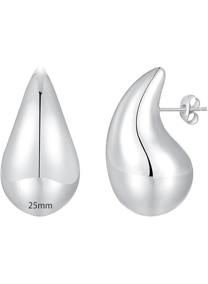 Chunky Silver round earrings for Women, Dupes Earrings Lightweight Waterdrop Hollow Open Hoops, Hypoallergenic Gold Plated Earrings Fashion Jewelry for Women Girls - Image 1
