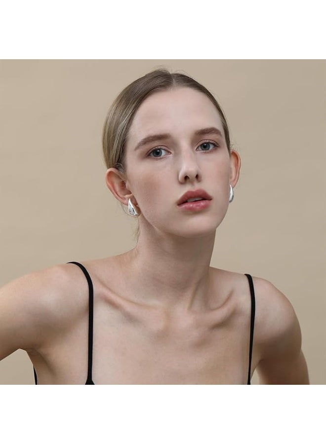 Chunky Silver round earrings for Women, Dupes Earrings Lightweight Waterdrop Hollow Open Hoops, Hypoallergenic Gold Plated Earrings Fashion Jewelry for Women Girls - Image 2