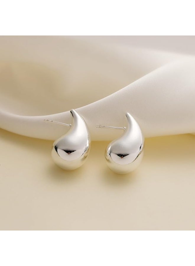 Chunky Silver round earrings for Women, Dupes Earrings Lightweight Waterdrop Hollow Open Hoops, Hypoallergenic Gold Plated Earrings Fashion Jewelry for Women Girls - Image 3
