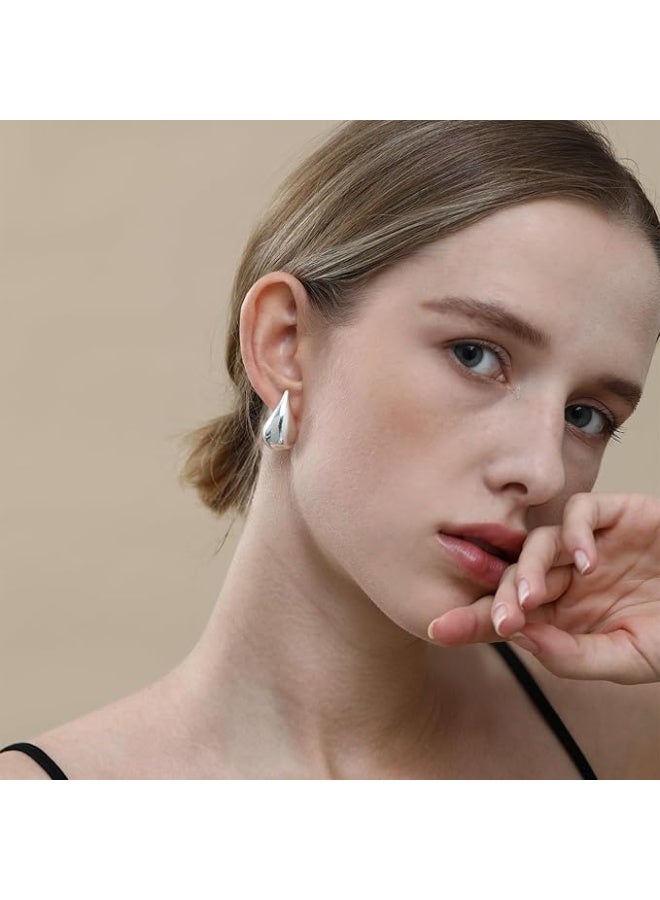 Chunky Silver round earrings for Women, Dupes Earrings Lightweight Waterdrop Hollow Open Hoops, Hypoallergenic Gold Plated Earrings Fashion Jewelry for Women Girls - Image 4