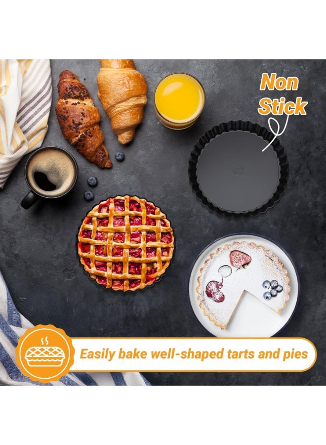 4pcs 6 Inch Non Stick Tart Pan Removable Bottom Mini Tart Pans Round Pie Pan 6 Inch with 4pcs Black - Image 4