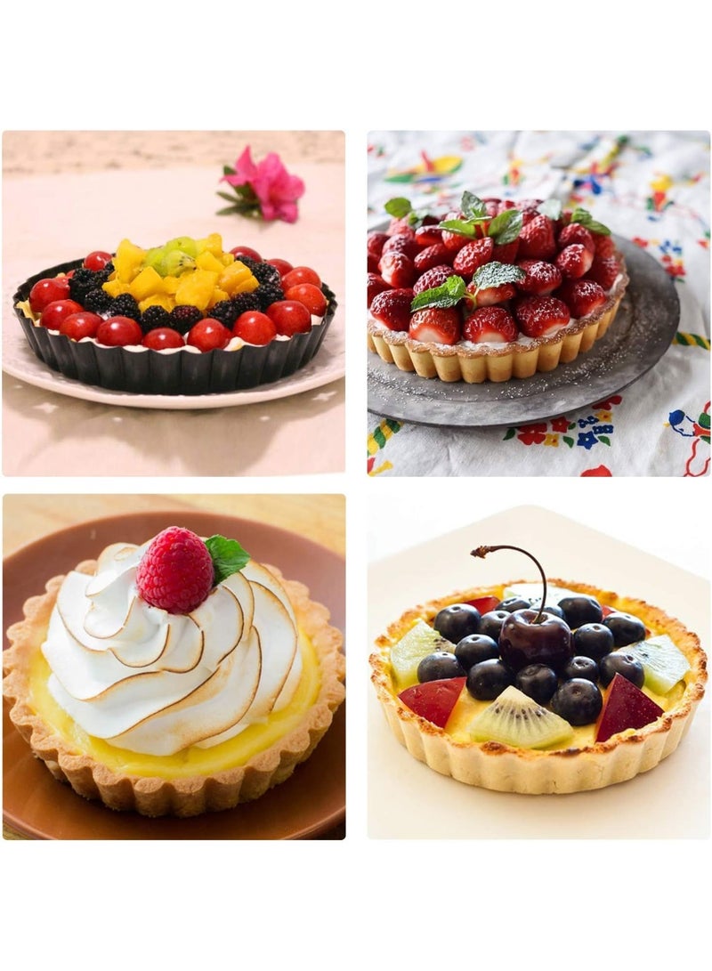 4pcs 6 Inch Non Stick Tart Pan Removable Bottom Mini Tart Pans Round Pie Pan 6 Inch with 4pcs Black - Image 3