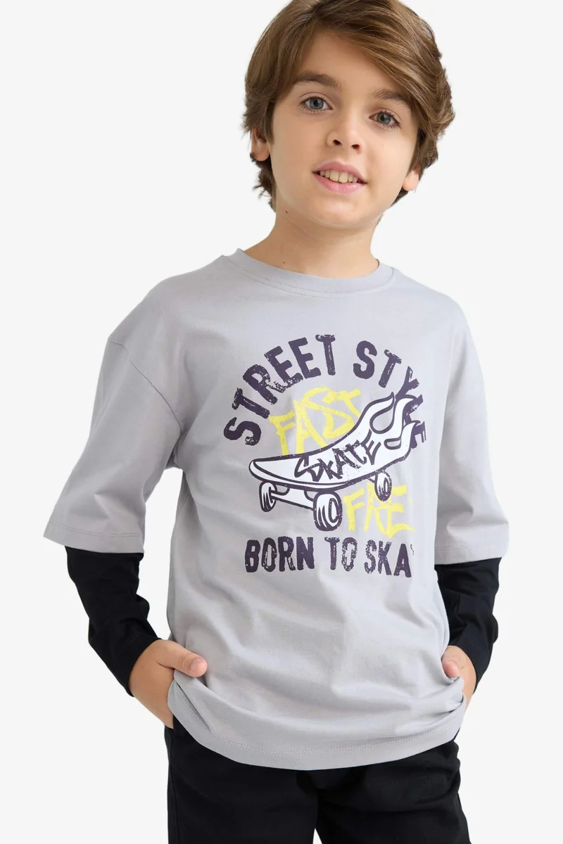Defacto Boy Oversize Loose Fit Crew Neck Printed T-Shirt
