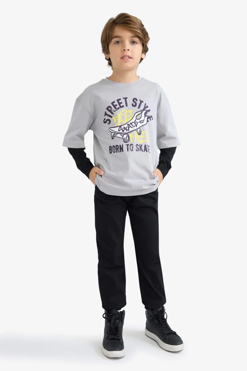 Defacto Boy Oversize Loose Fit Crew Neck Printed T-Shirt