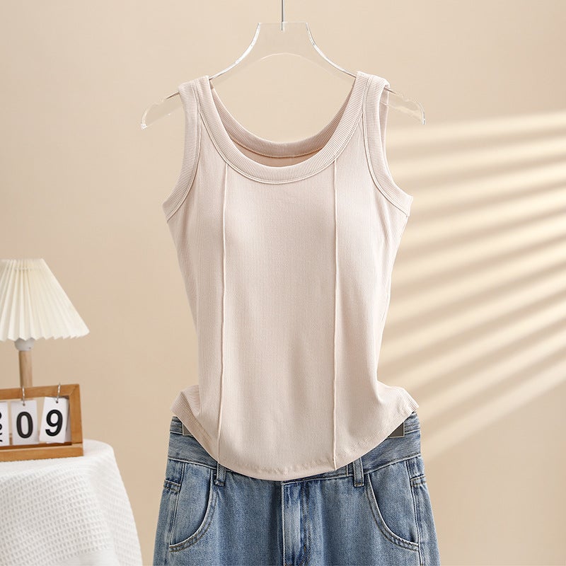 Women's Ribbed Tank Top with Built-in Padding, Slim Fit Sleeveless Undershirt - Image 2