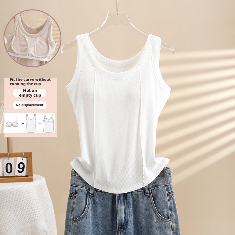 Women's Ribbed Tank Top with Built-in Padding, Slim Fit Sleeveless Undershirt - Image 1