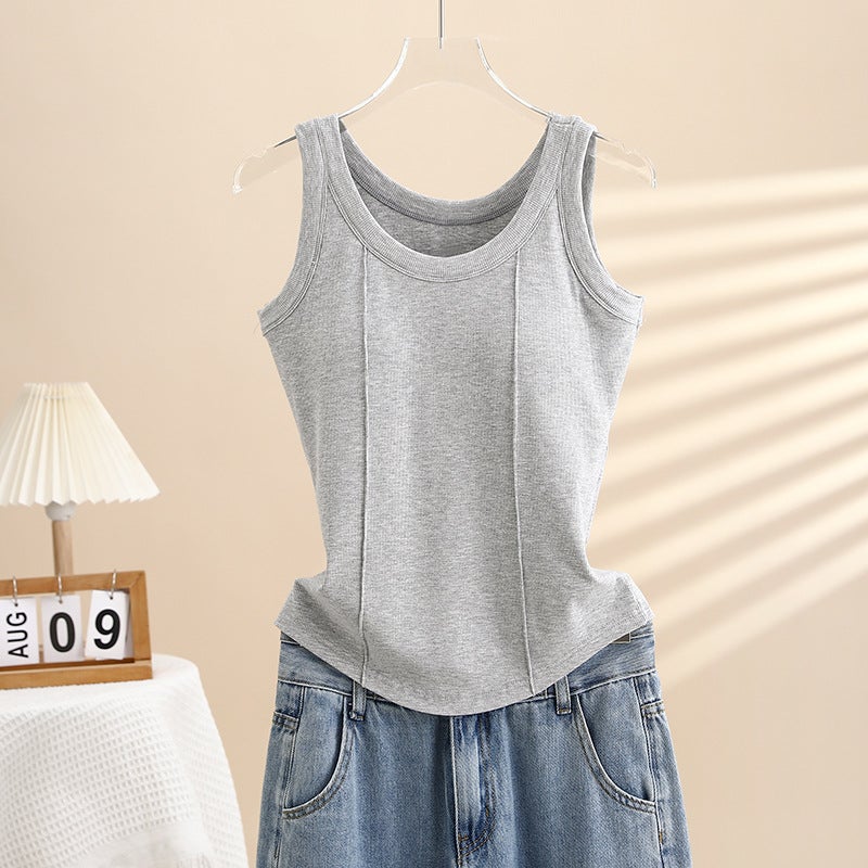 Women's Ribbed Tank Top with Built-in Padding, Slim Fit Sleeveless Undershirt - Image 4