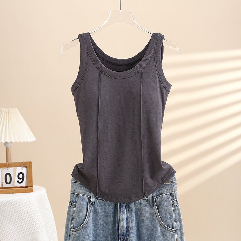 Women's Ribbed Tank Top with Built-in Padding, Slim Fit Sleeveless Undershirt - Image 3