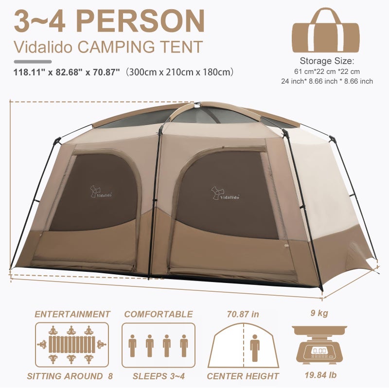 Vidalido Tentsï¼Œ3-4 Person Camping Tent with Extended Vestibuleï¼ŒWeather Resistant Family Tents with Breathable Mesh Windowsï¼ŒEasy Install Waterproof Outdoor Tent for Backpacking and Camping Hiking - Image 3