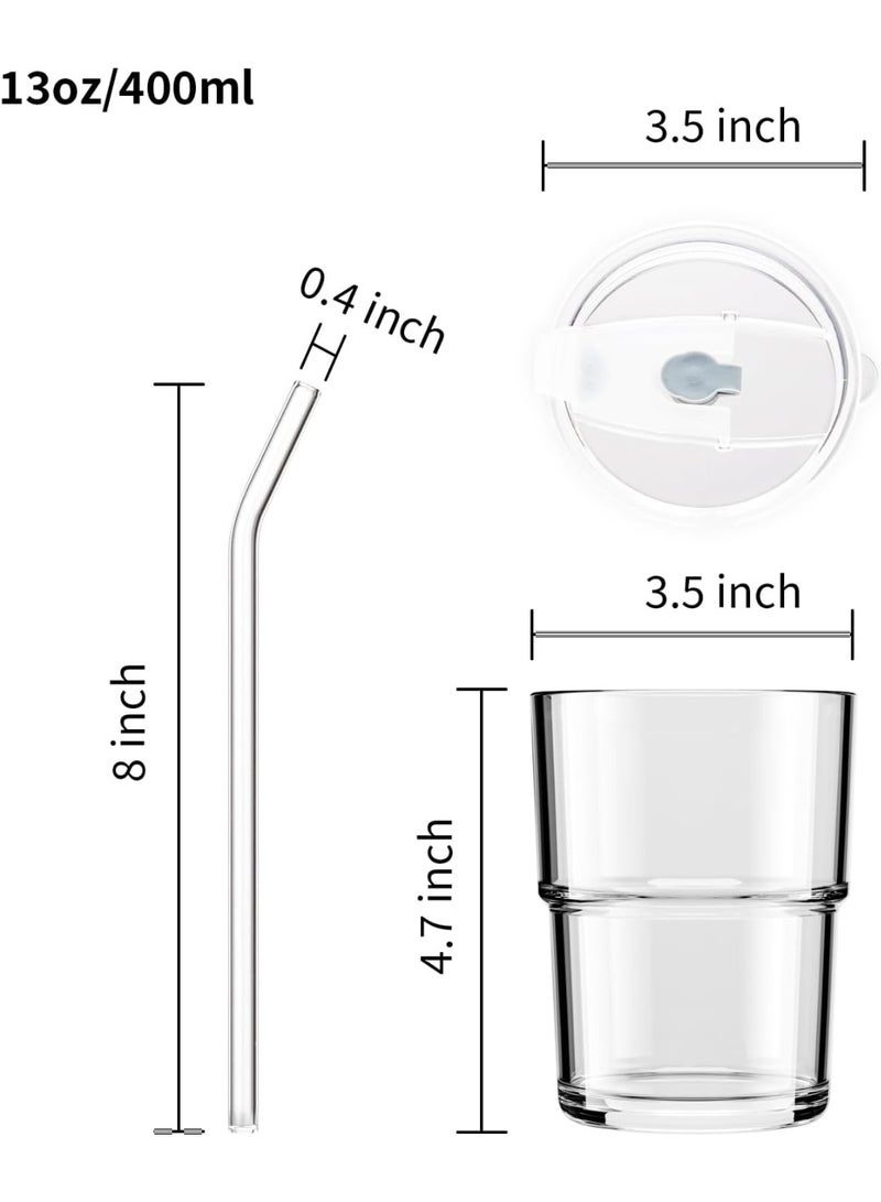 Eworld 13oz / 400ml Clear Double Wall Glass Tumbler with Lid & Straw | Insulated Iced Coffee & Tea Cup | Thick Glass Mug – Pack of 2 & 4 - Image 3