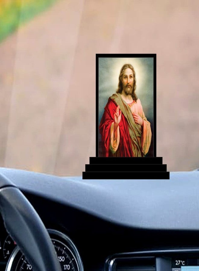 Vprint Quality Jesus Wooden Car Dashboard Idol Figurine Handcrafted Religious Statue for Home Decor or Pooja Room Catholic Christian Showpiece with Vibrant Colors - Multicolor - (Size 3x5 Inches) - Image 3
