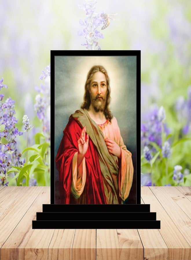 Vprint Quality Jesus Wooden Car Dashboard Idol Figurine Handcrafted Religious Statue for Home Decor or Pooja Room Catholic Christian Showpiece with Vibrant Colors - Multicolor - (Size 3x5 Inches) - Image 2