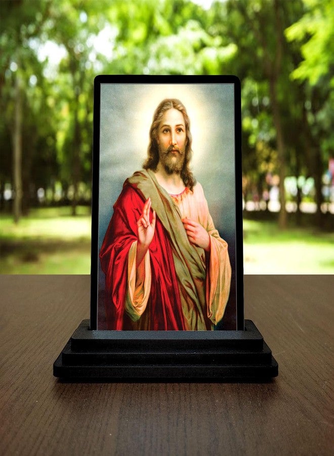 Vprint Quality Jesus Wooden Car Dashboard Idol Figurine Handcrafted Religious Statue for Home Decor or Pooja Room Catholic Christian Showpiece with Vibrant Colors - Multicolor - (Size 3x5 Inches) - Image 1