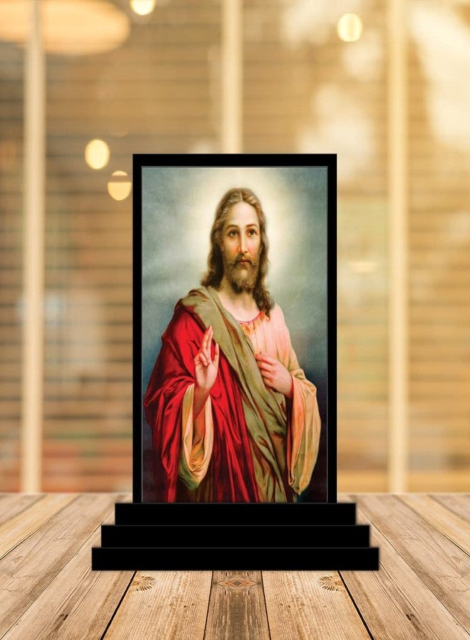 Vprint Quality Jesus Wooden Car Dashboard Idol Figurine Handcrafted Religious Statue for Home Decor or Pooja Room Catholic Christian Showpiece with Vibrant Colors - Multicolor - (Size 3x5 Inches) - Image 4