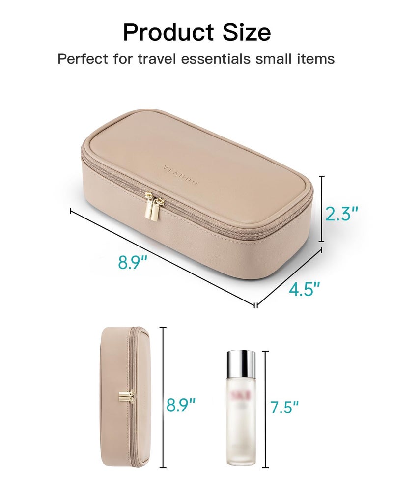 VLANDO Travel Makeup Bag,Small Makeup Bag for Women,Gifts for Women Girls, Makeup Pouch Purse Travel Essentials Toiletries-Toffee - Image 3