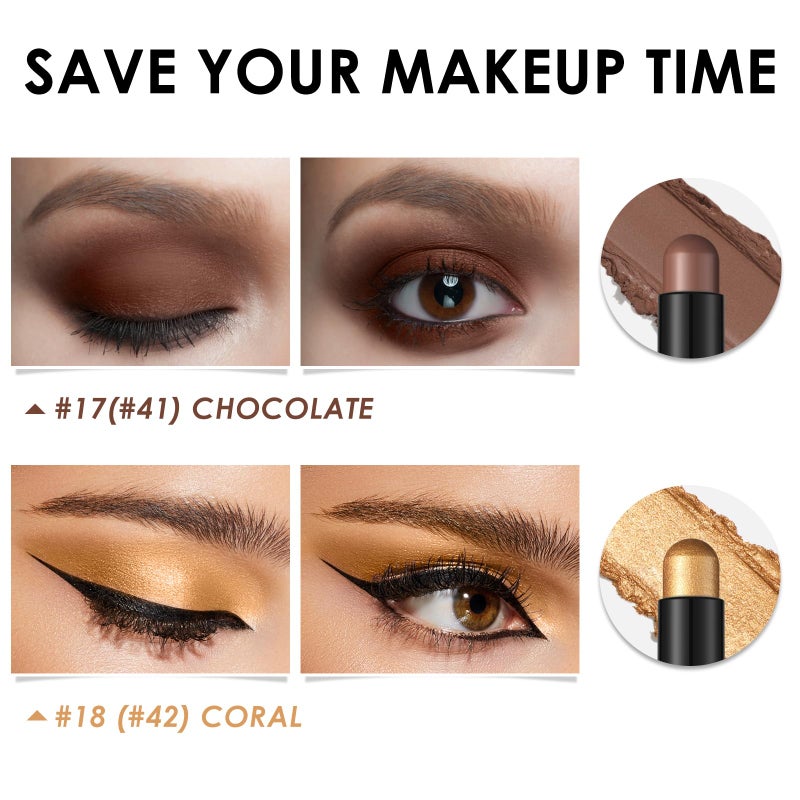 FOCALLURE 2 Pcs Cream Eyeshadow Stick,Brightener Eyeshadow Pencil Crayon,Highlighter Eye Shadow Stick Sets with Crease-proof Formula,Long Lasting Waterproof Eye Shadow Make Up,Silky Peach - Image 5