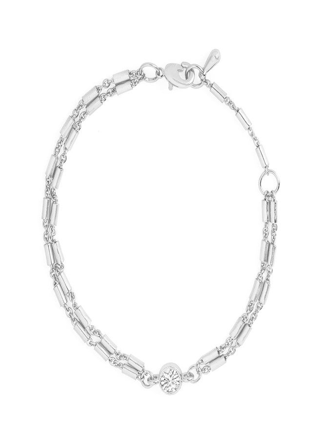 مينوتيا سوار MINUTIAE مطلي بالفضة ومرصع بالكريستال للنساء والفتيات_MNT0372RDD_S - Image 1