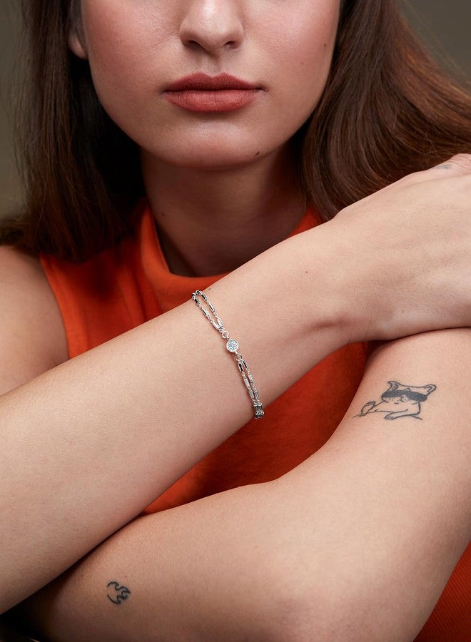 مينوتيا سوار MINUTIAE مطلي بالفضة ومرصع بالكريستال للنساء والفتيات_MNT0372RDD_S - Image 4