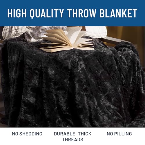 Everlasting Comfort بطانية رمي سوداء من الفرو الصناعي الناعم والمريح - (50"x65") بطانيات خريف مريحة ورقيقة، غطاء فuzzy ناعم للسرير، الأريكة وغرفة المعيشة - ديكور منزلي مريح - Image 4