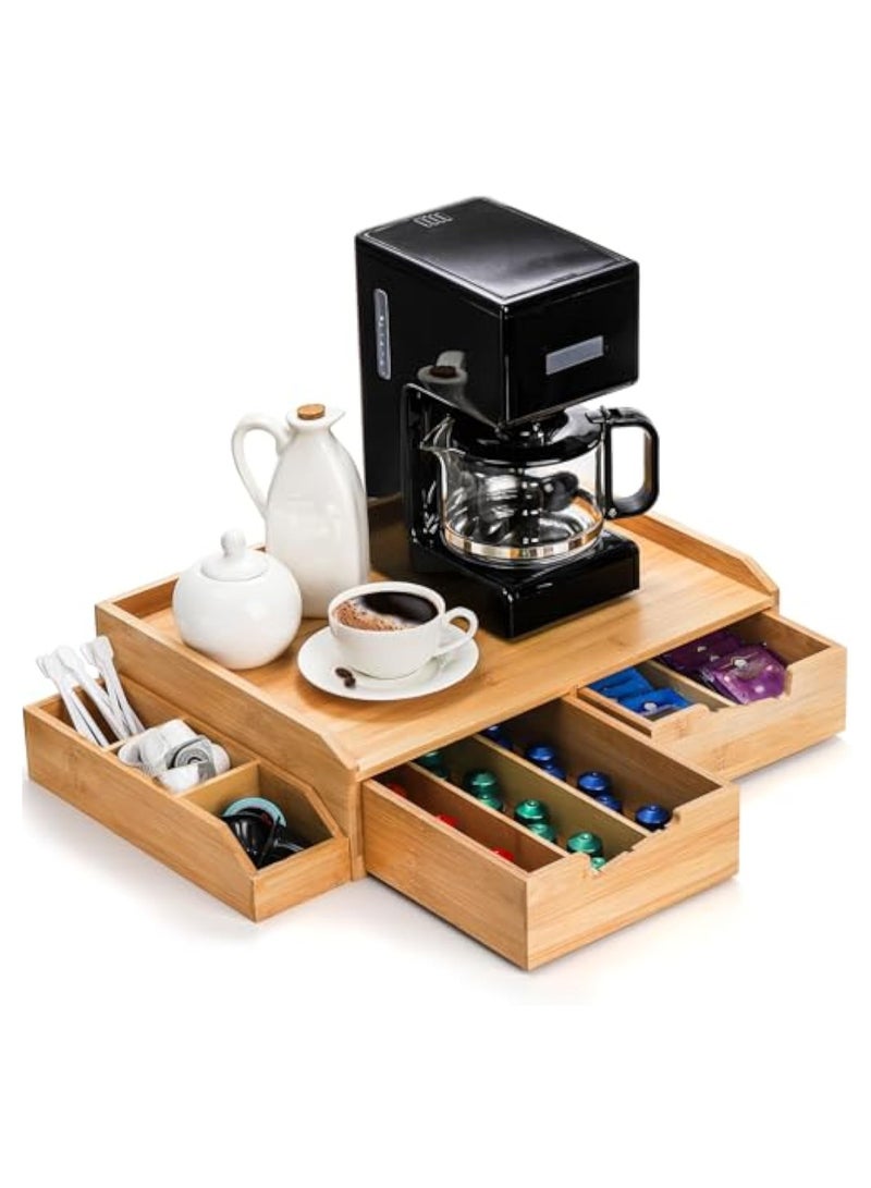 YelaJoy Bamboo Drawer Organizer for Coffee Pod, K Cup Organizer for Counter, Tea Bag Storage Organizer with Drawer and Side Storage Box for Kitchen Office Coffee Bar - Image 1