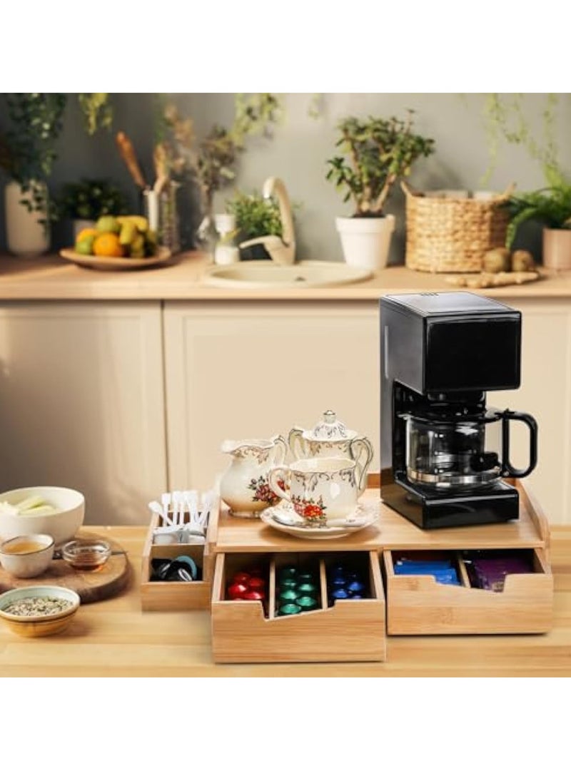 YelaJoy Bamboo Drawer Organizer for Coffee Pod, K Cup Organizer for Counter, Tea Bag Storage Organizer with Drawer and Side Storage Box for Kitchen Office Coffee Bar - Image 2
