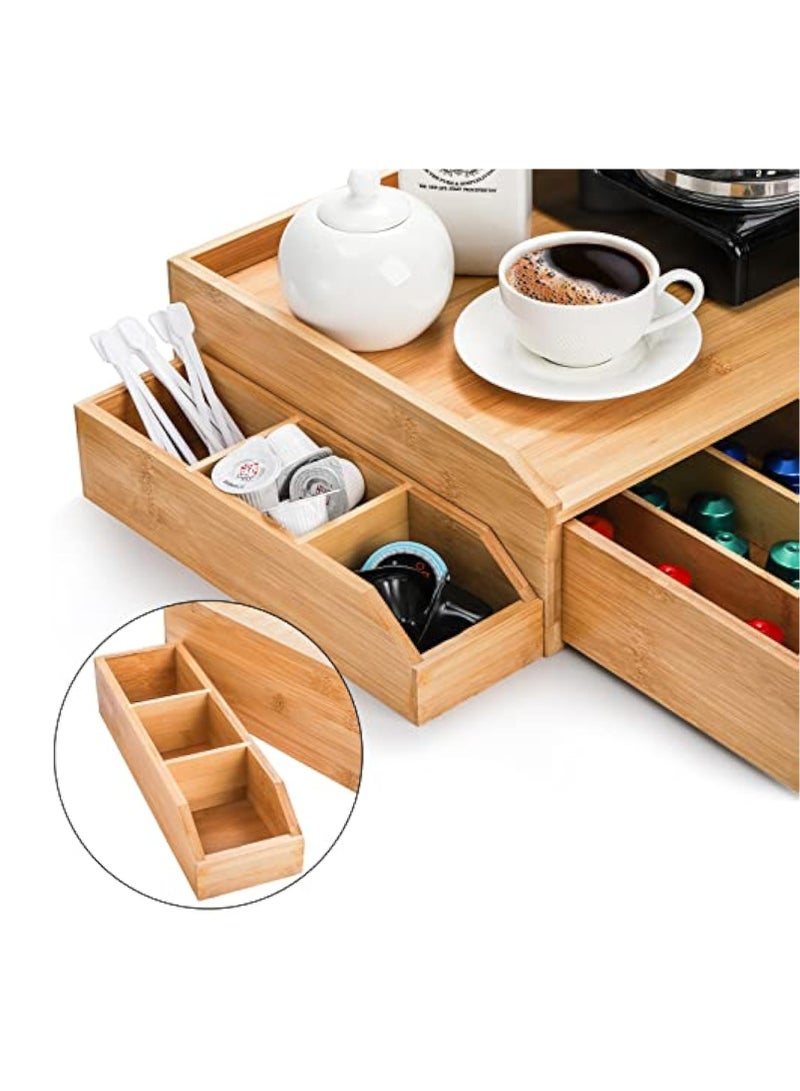 YelaJoy Bamboo Drawer Organizer for Coffee Pod, K Cup Organizer for Counter, Tea Bag Storage Organizer with Drawer and Side Storage Box for Kitchen Office Coffee Bar - Image 4