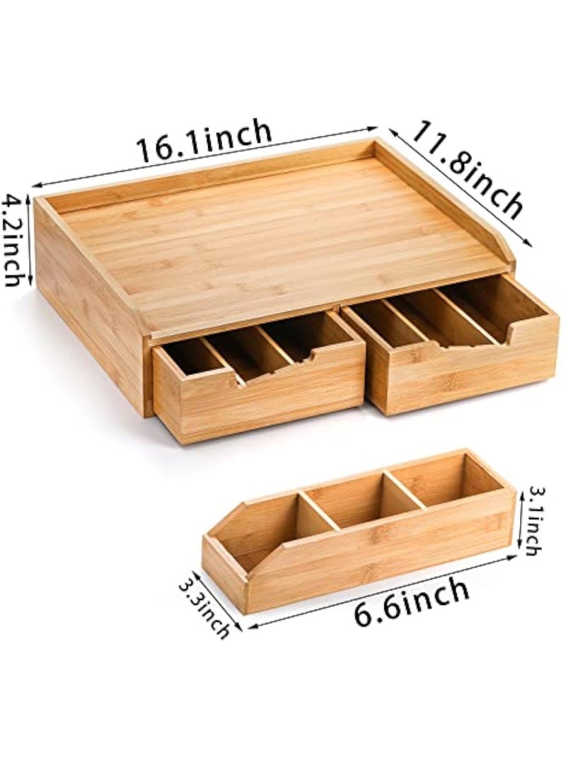 YelaJoy Bamboo Drawer Organizer for Coffee Pod, K Cup Organizer for Counter, Tea Bag Storage Organizer with Drawer and Side Storage Box for Kitchen Office Coffee Bar - Image 3