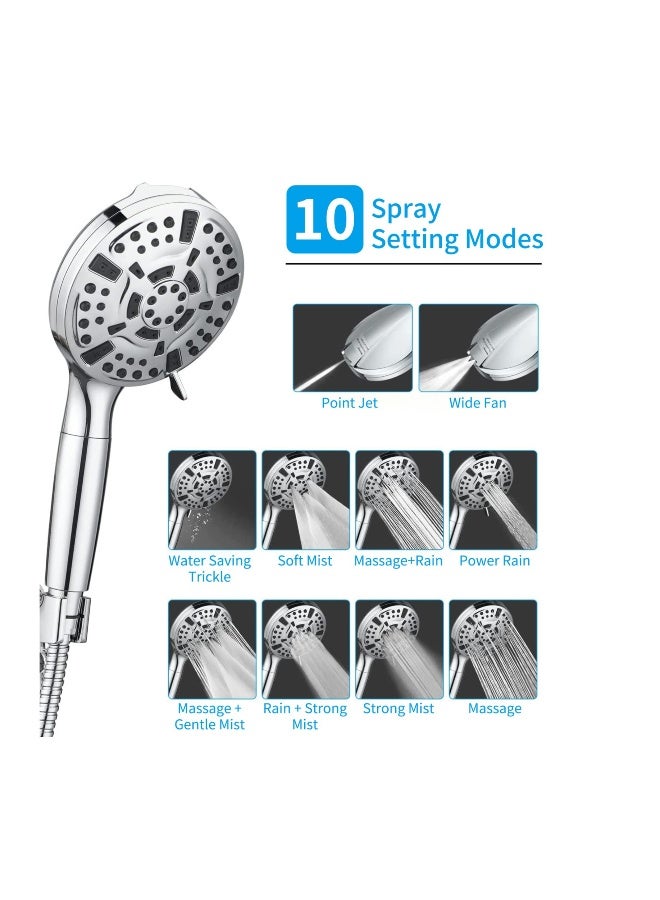 Filtered Shower Head with Handheld, High Pressure Shower Head with Filters for Hard Water, 10 Modes Water Saving Shower Heads, Built-in Power Wash to Clean Tubs Tiles Walls Pets - Image 2