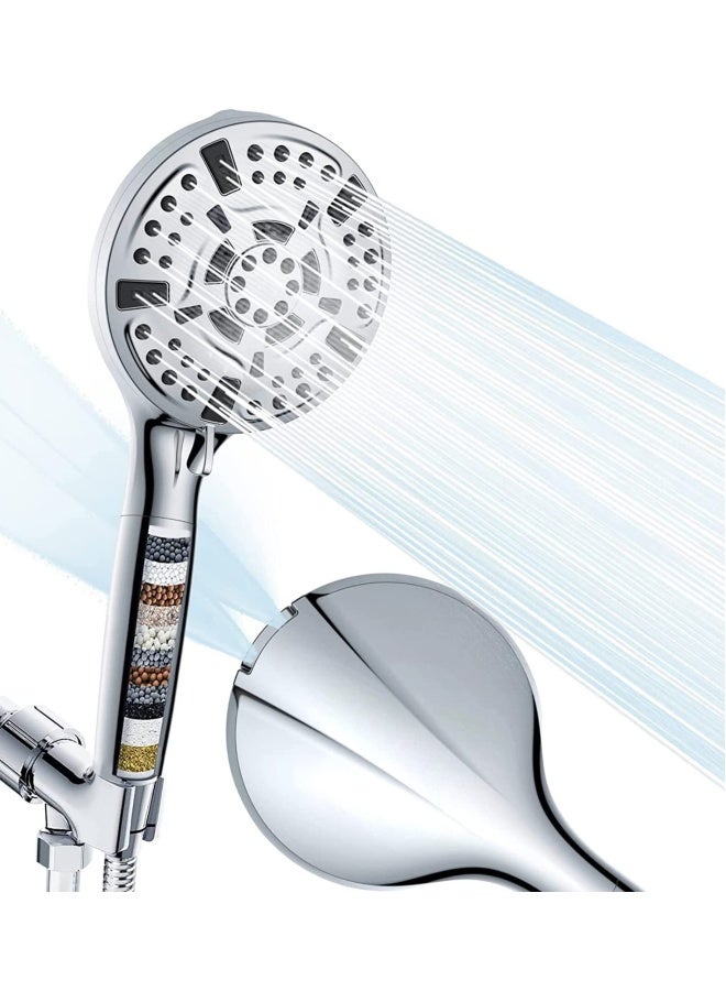 Filtered Shower Head with Handheld, High Pressure Shower Head with Filters for Hard Water, 10 Modes Water Saving Shower Heads, Built-in Power Wash to Clean Tubs Tiles Walls Pets - Image 1