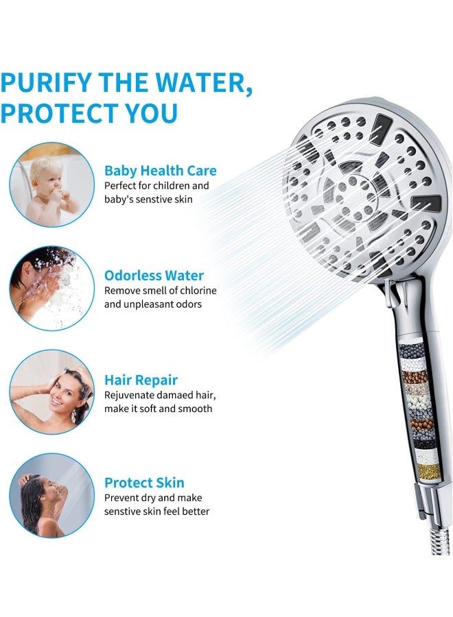Filtered Shower Head with Handheld, High Pressure Shower Head with Filters for Hard Water, 10 Modes Water Saving Shower Heads, Built-in Power Wash to Clean Tubs Tiles Walls Pets - Image 3