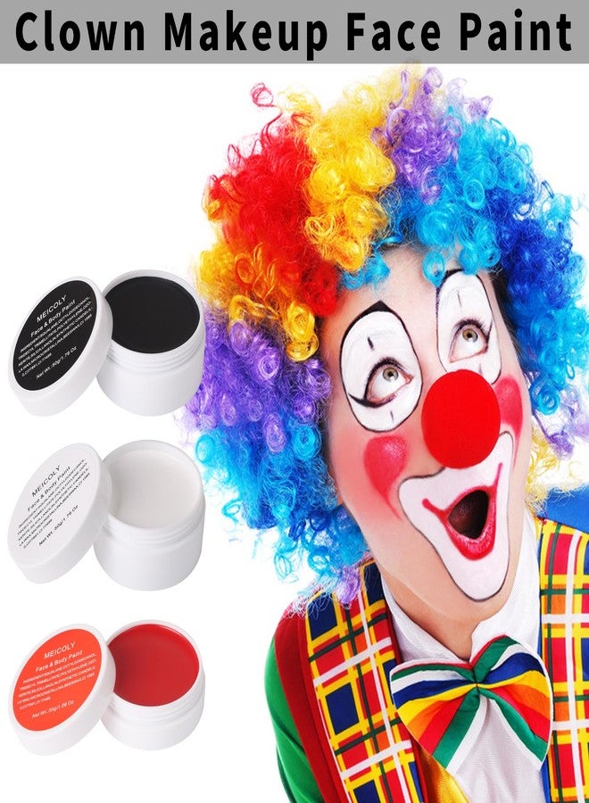 ميكولي مجموعة مكياج المهرج من ميكولي، طلاء وجه وجسم أبيض وأسود وأحمر للهالوين، مناسب لشخصيات الشيطان والجوكر والزومبي ومصاص الدماء والهياكل العظمية، طلاء جسم احترافي بقاعدة زيتية مع 6 فرش طلاء و4 إسفنجات، 130 غرام/4.59 أونصة - Image 2