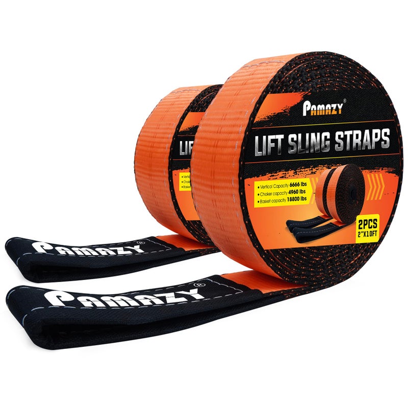 2 Pack 2x10FT Super Sturdy Lift Sling Strap 18800 Pound Capacity Heavy Duty EyeEye Nylon for Hoist 2Ply Twist Polyester Rigging Tree Saver Recovery Web Sling Winch