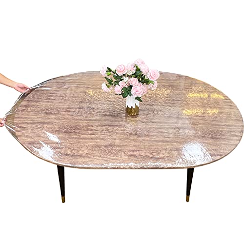 LIBERECOO Clear Oval Fitted Vinyl Tablecloth - Fits 42 x 60 Inch Oval Tables Only - Heavy Duty Elasticized Table Cover Elastic Edged Plastic Tablecloths Protector - Image 1