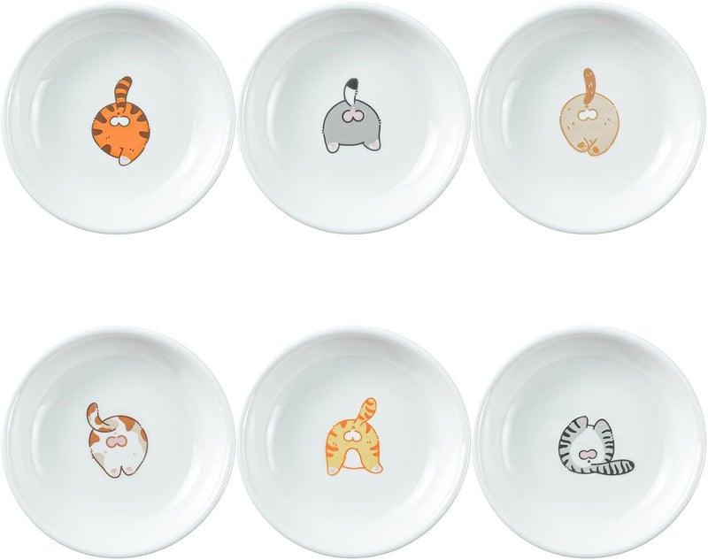 SOCOSY Super Cute Funny Cat Butts Ceramic Sauce Dish/Seasoning Dish/Sushi Soy Dipping Bowl/Appetizer Plates/Serving Dish for Kitchen Home(Set of 6) - Image 1
