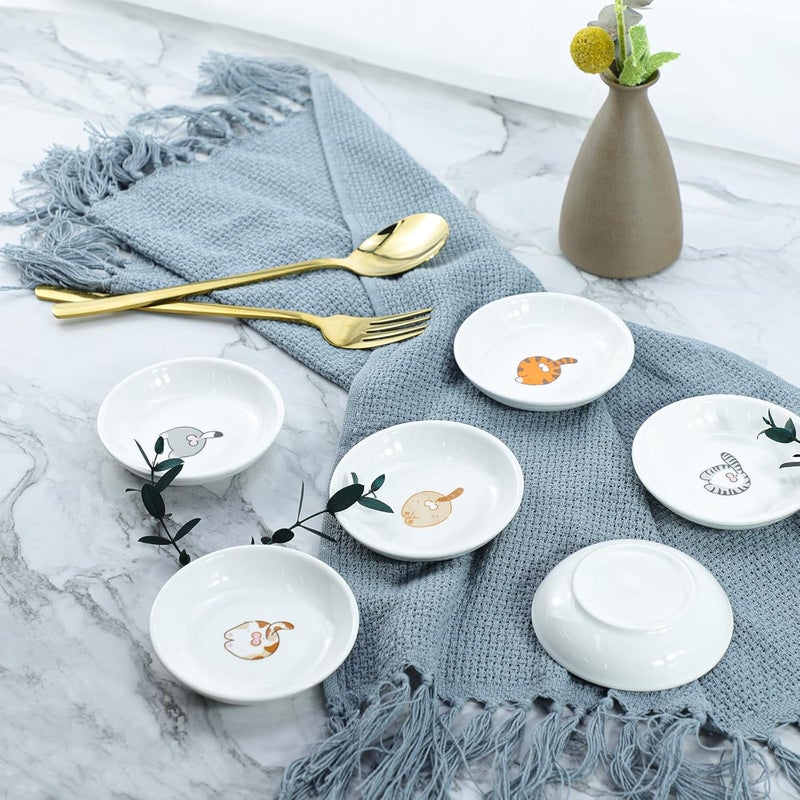 SOCOSY Super Cute Funny Cat Butts Ceramic Sauce Dish/Seasoning Dish/Sushi Soy Dipping Bowl/Appetizer Plates/Serving Dish for Kitchen Home(Set of 6) - Image 5
