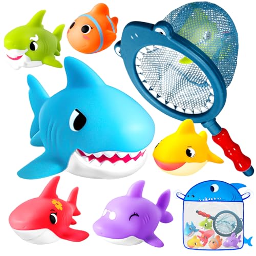 Hely Cancy No Hole Bath Toys for Kids Shark Bath Toys Set with Bath Net Storage Floating Toys for Water Pool Shower - Image 1