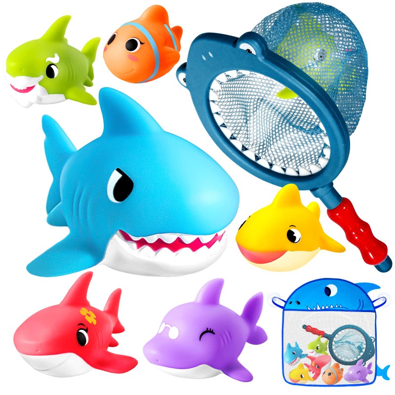 Hely Cancy No Hole Bath Toys for Kids Shark Bath Toys Set with Bath Net Storage Floating Toys for Water Pool Shower - Image 3