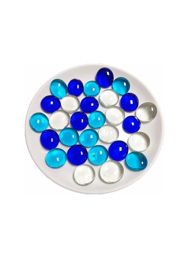 The Bros Blue Tricolor Mixed Glass Beads, Mix Blue Clear Glass Marble Gemstone Vase Filler, Colour Glass Stones Flat Bottom Beads for Home Decorative Art Craft Vase - Image 2
