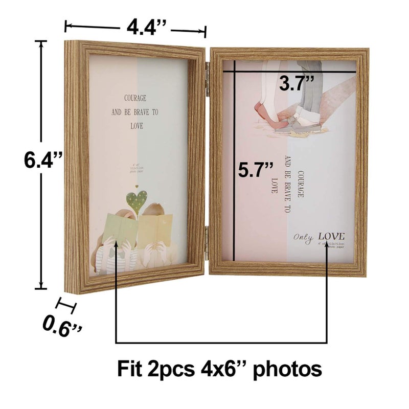 WUTL 4x6 Picture Frames Double Hinged MDF Wood Grain with Glass Front Stand Vertical on Tabletop - Image 2