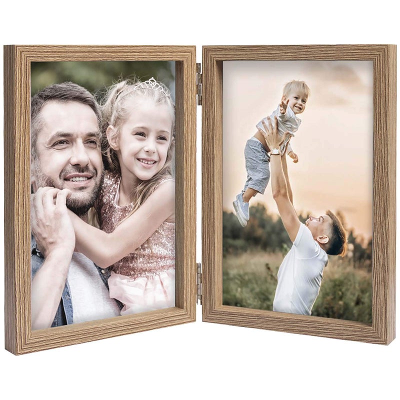 WUTL 4x6 Picture Frames Double Hinged MDF Wood Grain with Glass Front Stand Vertical on Tabletop - Image 1