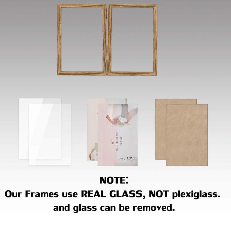 WUTL 4x6 Picture Frames Double Hinged MDF Wood Grain with Glass Front Stand Vertical on Tabletop - Image 3