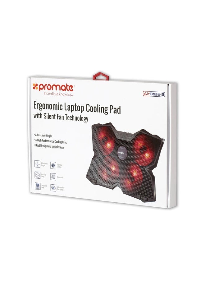 Promats Promate AirBase-3 Ergonomic Laptop Cooling Pad with Silent Fan Technology  - Image 1