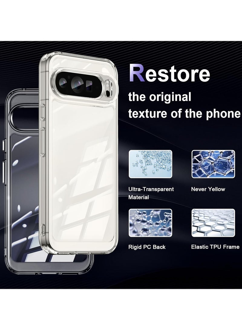 Crystal Clear Transparent Phone Case Google Pixel 9 Pro XL – Slim Ulta Thin Hard TPU Shockproof Cover, Anti-Yellowing Crystal Clear Protective Back Case with Camera Protection - Image 2