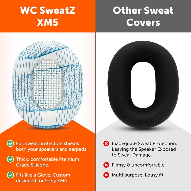WC SweatZ XM5 - وسادات أذن حاصلة على براءة اختراع مع حماية من العرق لسماعات Sony WH1000XM5 من Wicked Cushions | حماية كاملة 360 درجة لوسادات الأذن | لون المد العاجي - Image 3