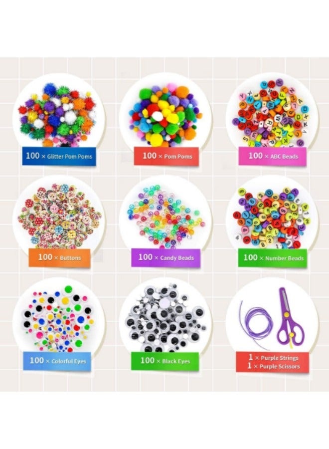 GGEROU 1405Pcs Art and Craft Supplies for Kids, Toddler DIY Craft Art Supply Set Included Pipe Cleaners, Pom Poms, Feather, Folding Storage Box, Blue - Image 3