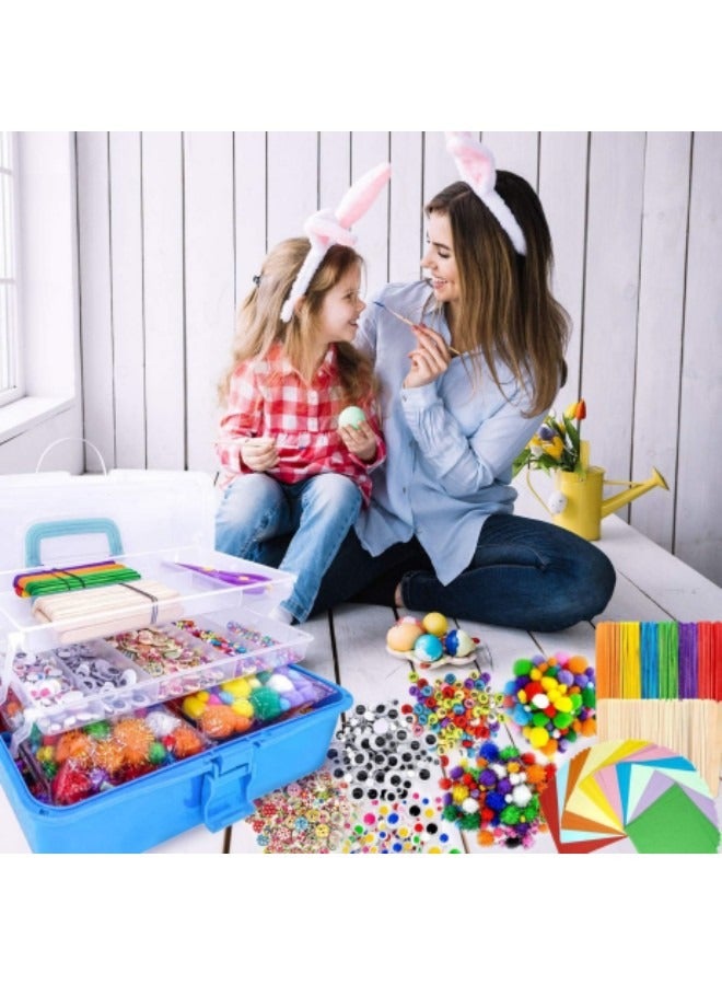 GGEROU 1405Pcs Art and Craft Supplies for Kids, Toddler DIY Craft Art Supply Set Included Pipe Cleaners, Pom Poms, Feather, Folding Storage Box, Blue - Image 5