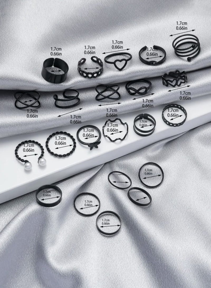 يوكا  خواتم مميزة مجموعة من 22 خاتم باشكال كثيرة ومختلفة  مزينة بحبة لؤلؤ وقلب للنساء لتزيين اليومي - Image 2