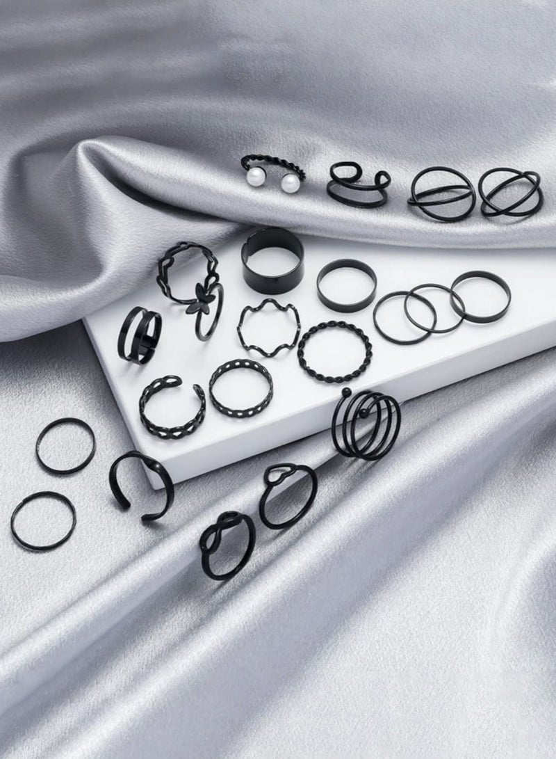 يوكا  خواتم مميزة مجموعة من 22 خاتم باشكال كثيرة ومختلفة  مزينة بحبة لؤلؤ وقلب للنساء لتزيين اليومي - Image 3